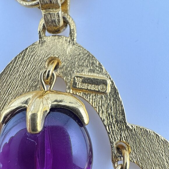 Vintage Trifari Waterfall Necklace Purple Lucite Gold Tone Alfred Phillipe - Picture 16 of 16